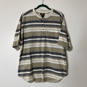 VINTAGE FADED GLORY Cotton Stripe Short Sleeve Henley Tee Size Large